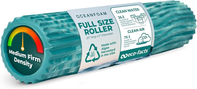 Oceanfoam Tidal Roller - Jade & Seafoam Marbled - Muscle Massage Foam Roller for Back Pain & Stretching - Firm and Ergonomic Wide Wave Textured - Yoga, Athletics, & Wellness - Full Size, 20" x 5" - Image 1